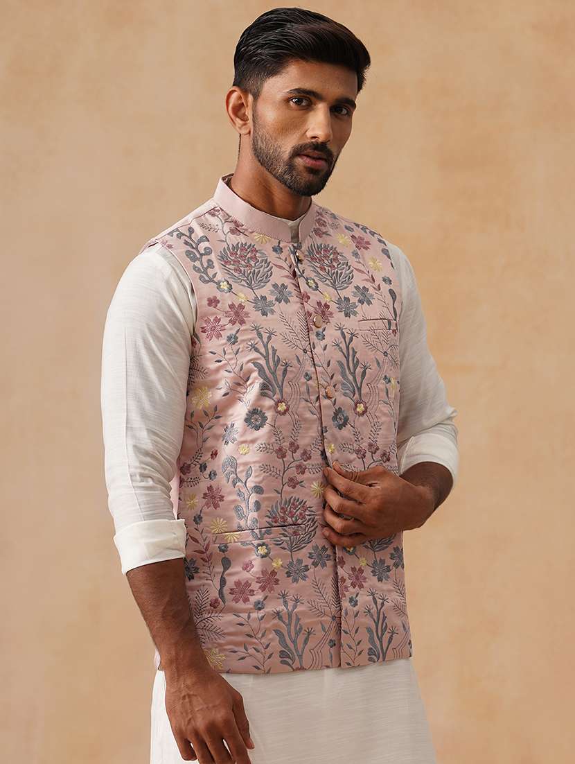 men embroidered mandarin neck nehru jacket - 22079220 -  Standard Image - 2