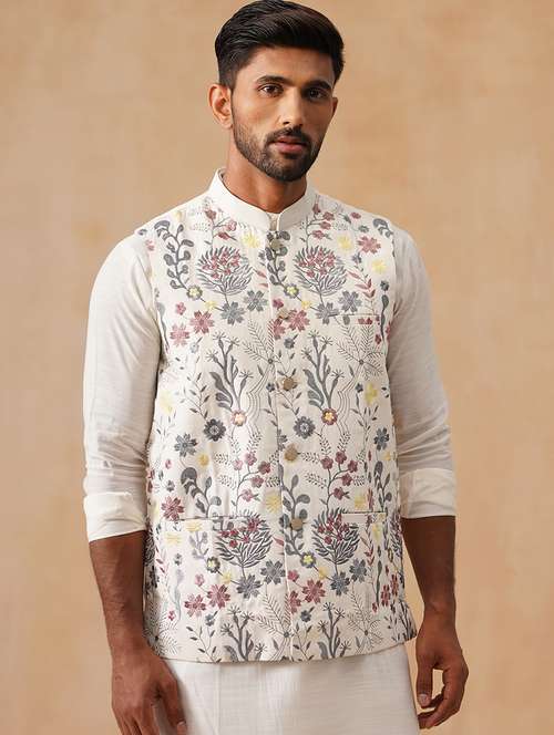 men embroidered mandarin neck nehru jacket - 22079221 -  Standard Image - 0