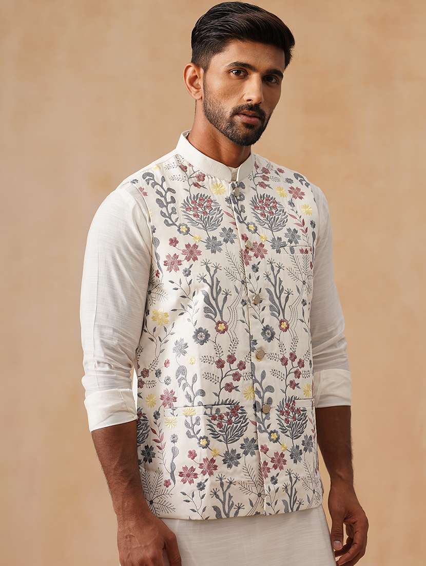 men embroidered mandarin neck nehru jacket - 22079221 -  Standard Image - 2