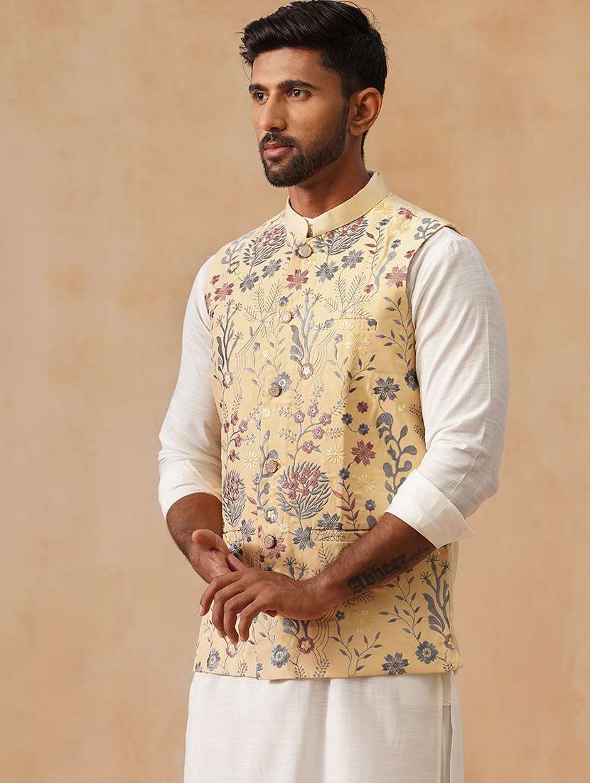 Men Embroidered Mandarin Neck Nehru Jacket - 22079222 -  Standard Image - 2