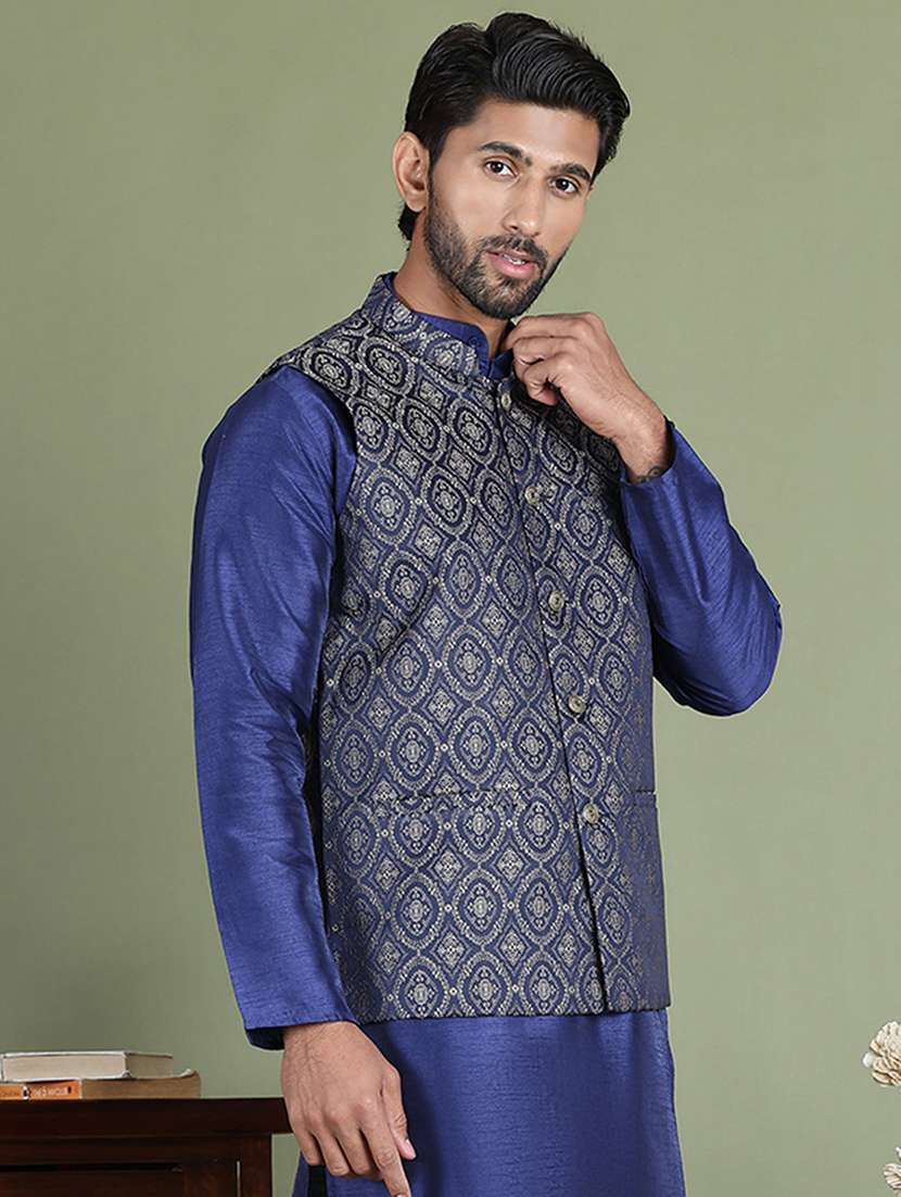 men self design mandarin neck nehru jacket - 22079225 -  Standard Image - 2