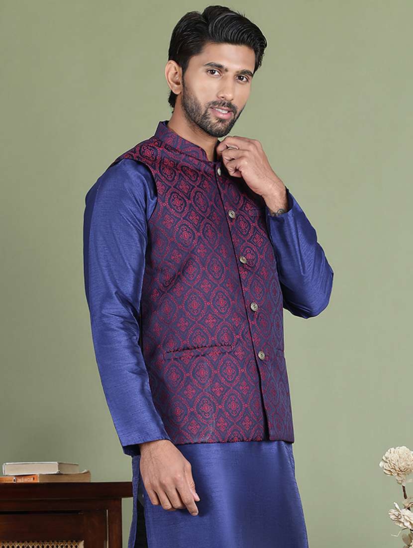 men self design mandarin neck nehru jacket - 22079226 -  Standard Image - 2