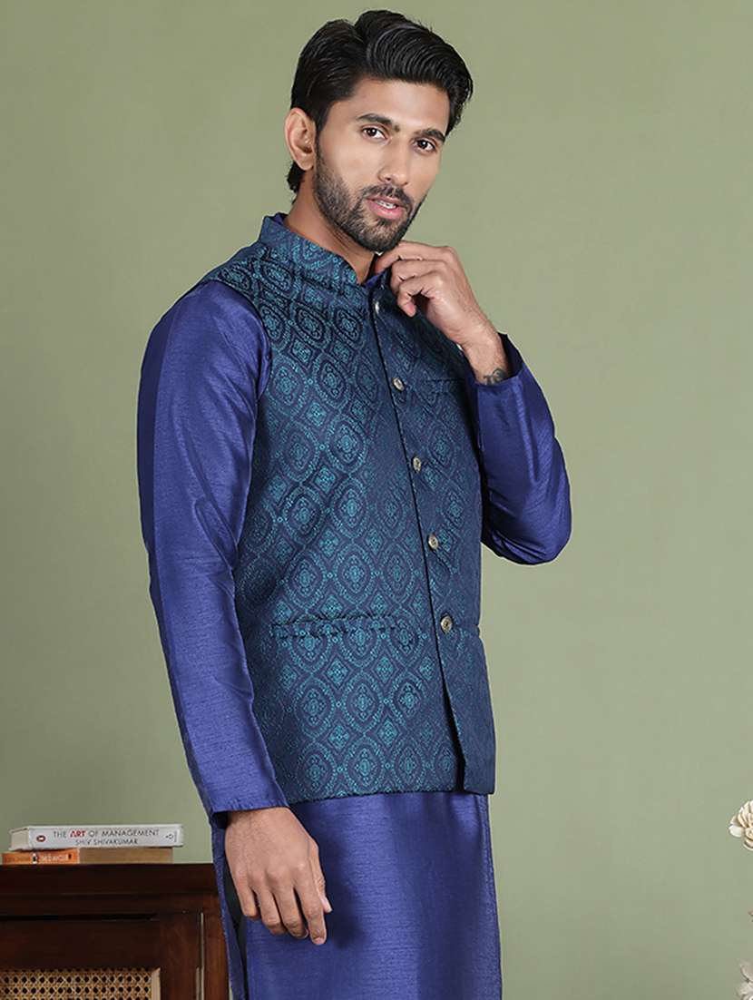 men self design mandarin neck nehru jacket - 22079228 -  Standard Image - 2