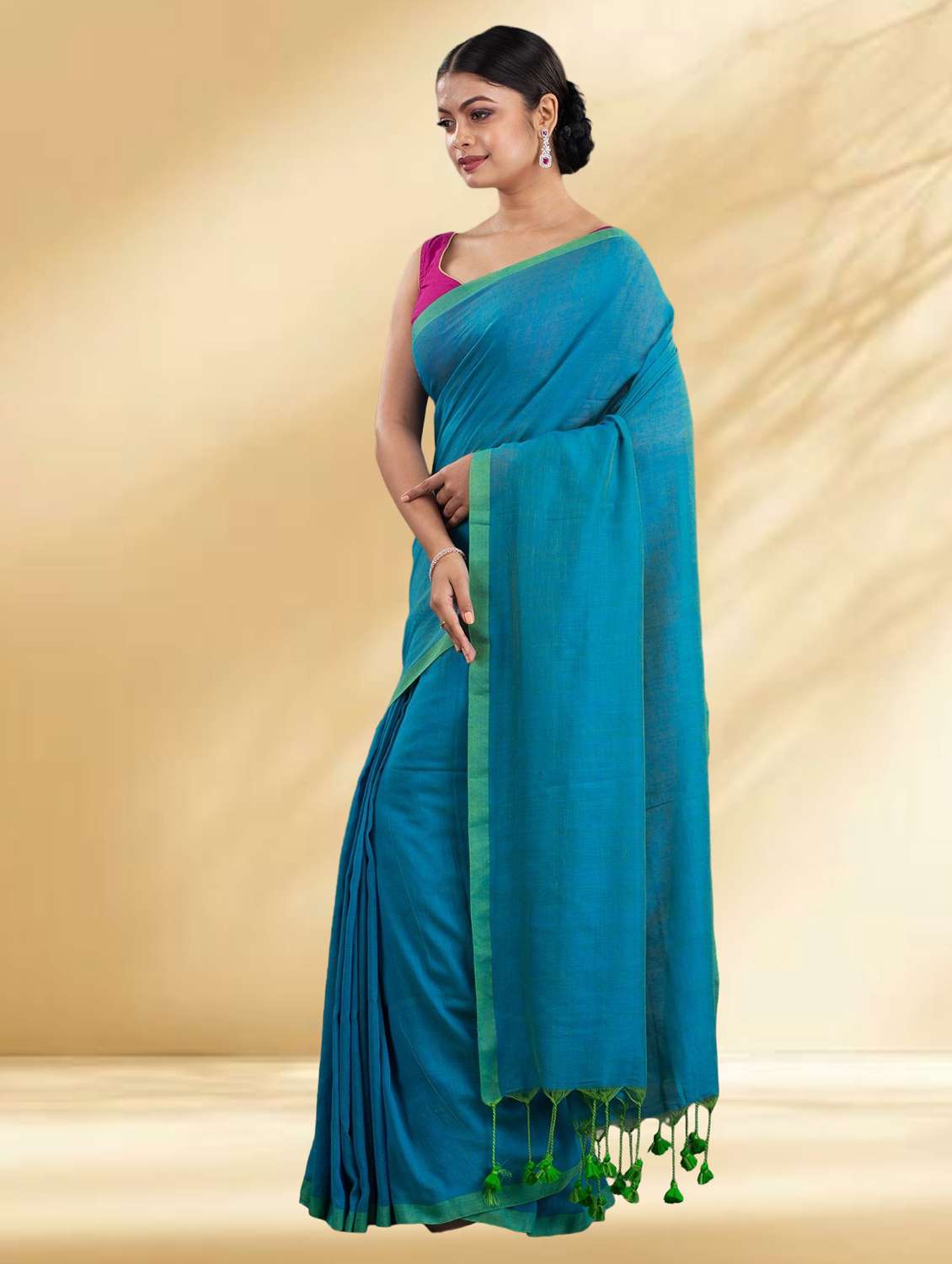 women solid handloom saree with blouse - 22079294 -  Standard Image - 2