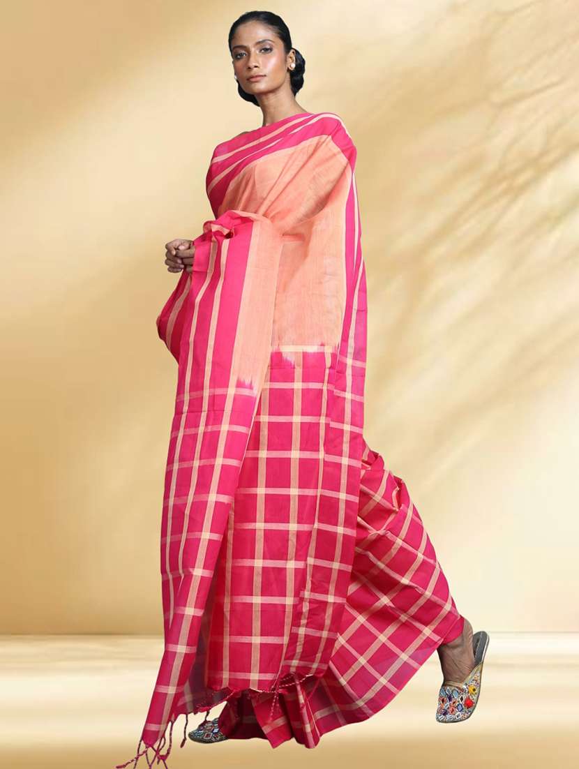women checkered handloom saree - 22079364 -  Standard Image - 2