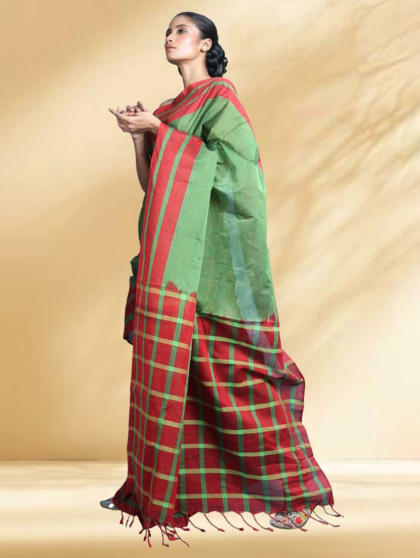 women checkered handloom saree - 22079369 - Standard Image - 2