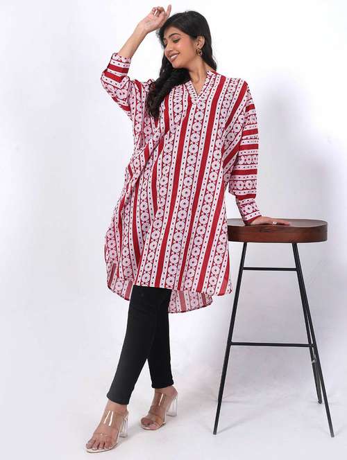 women printed puff sleeve high low tunic - 22079398 -  Standard Image - 0