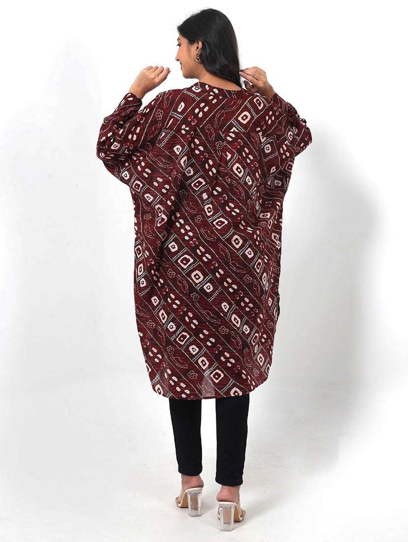women printed long sleeve high low tunic - 22079399 - Standard Image - 2