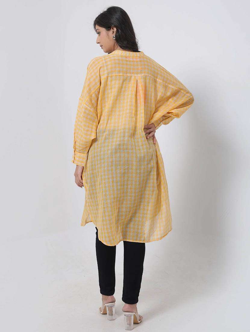 women checkered long sleeve high low tunic - 22079400 - Standard Image - 2