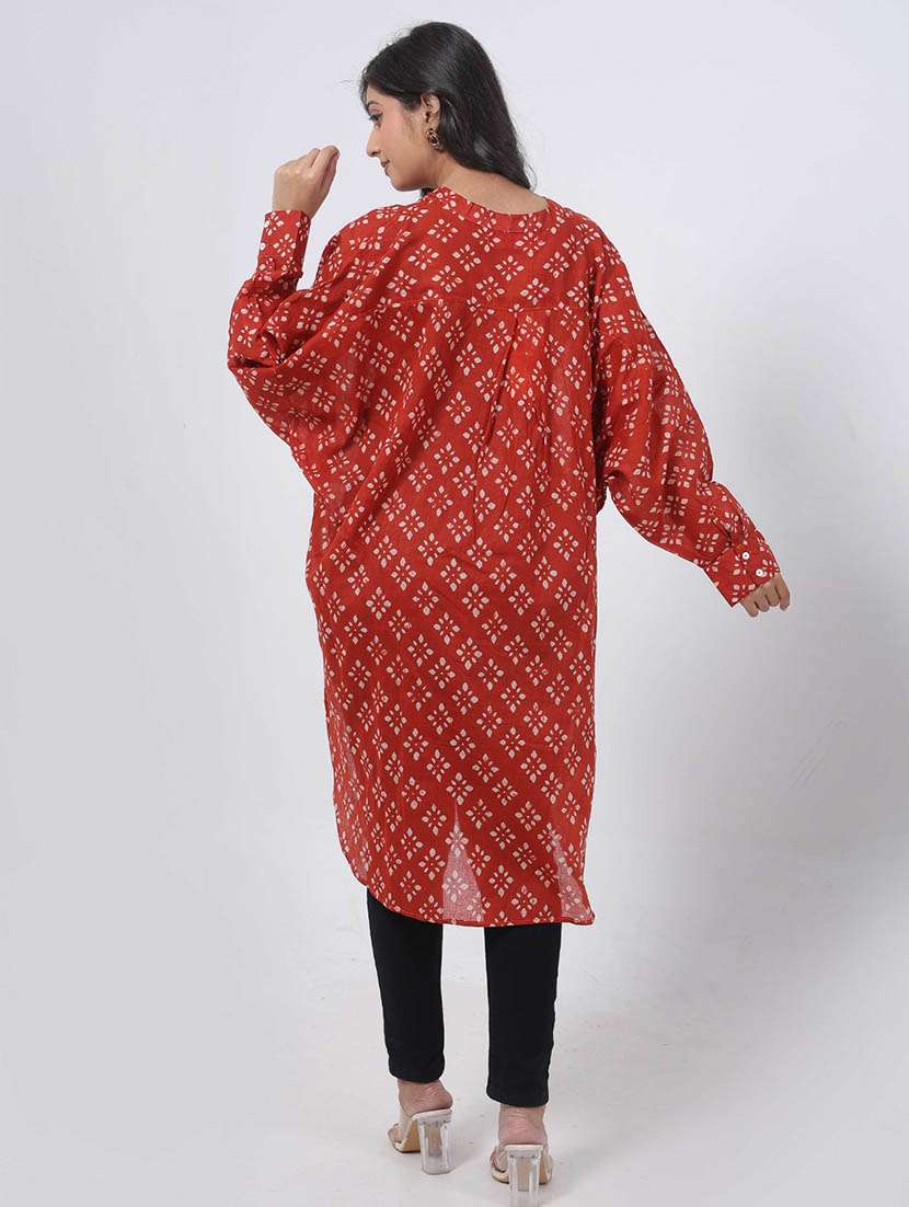 women printed long sleeve high low tunic - 22079404 - Standard Image - 2
