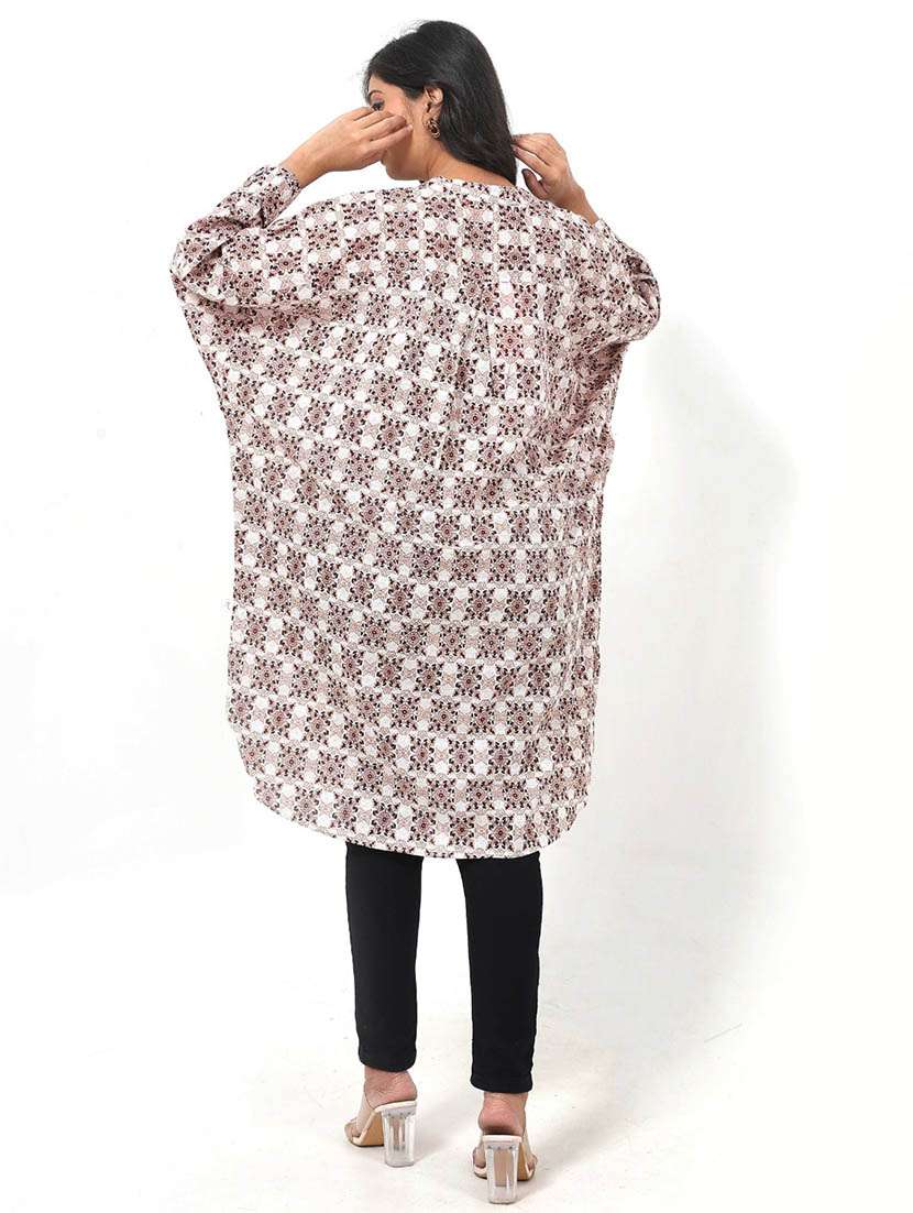 women printed long sleeve high low tunic - 22079405 - Standard Image - 2