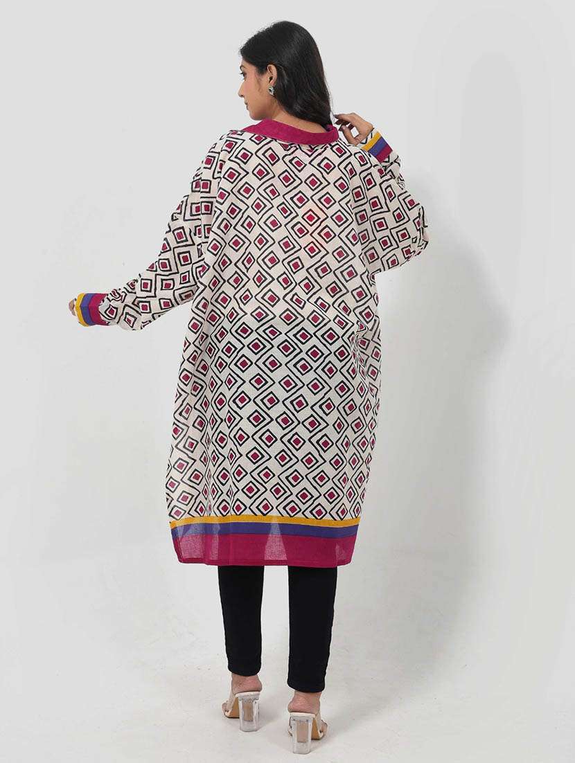 women printed long sleeve straight tunic - 22079414 - Standard Image - 2