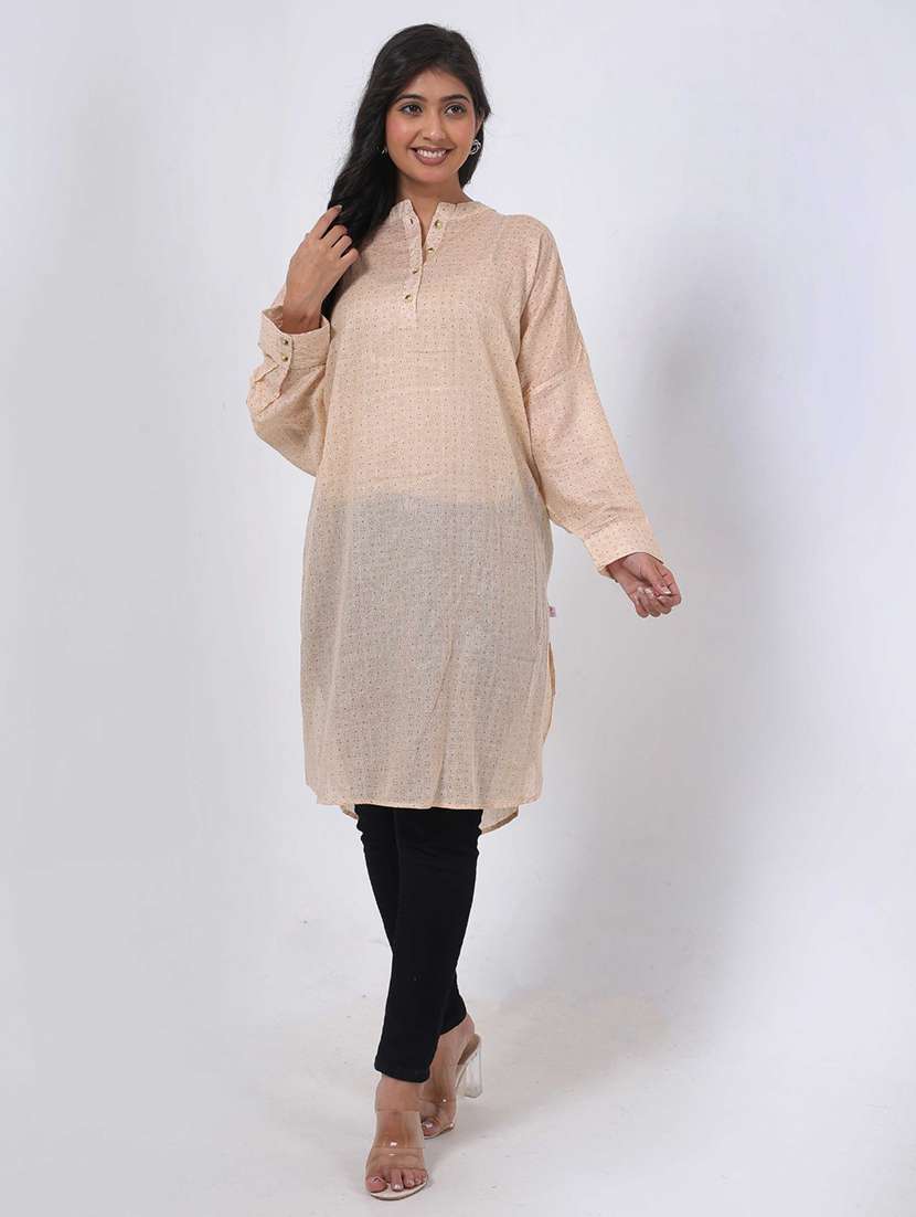 women printed mandarin neck long sleeve straight kurta - 22079416 - Standard Image - 2