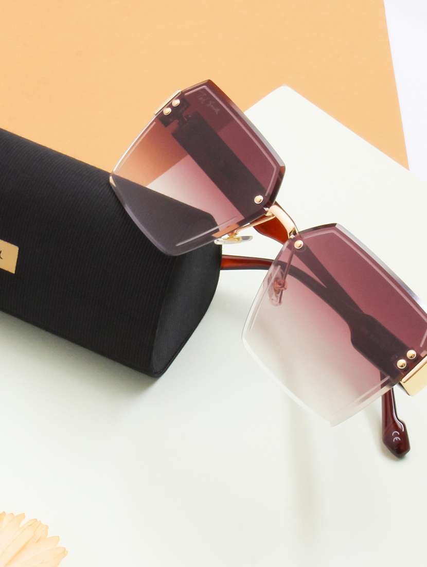 ted smith eyewear unisex |  rimless square stylish sunglasses |  uv protected | for men and women