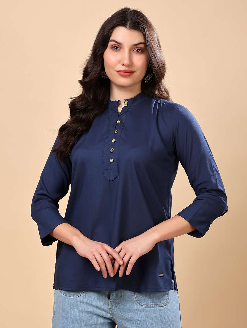 women solid three quarter sleeve regular top - 22079535 - Zoom Image - 0