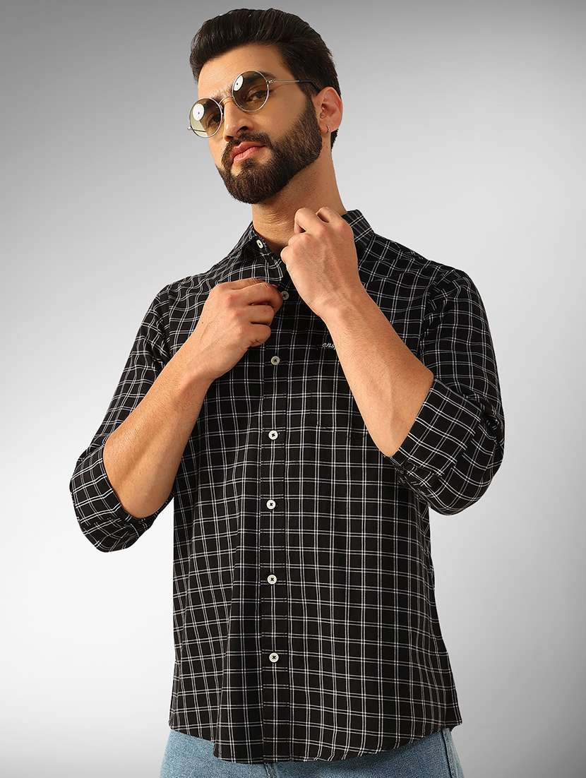 men checkered long sleeve regular fit casual shirt