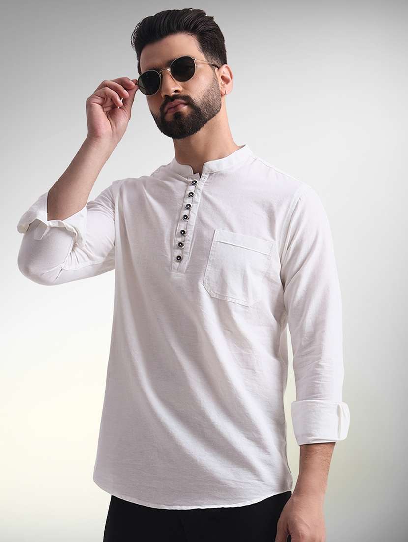 men solid mandarin neck short kurta