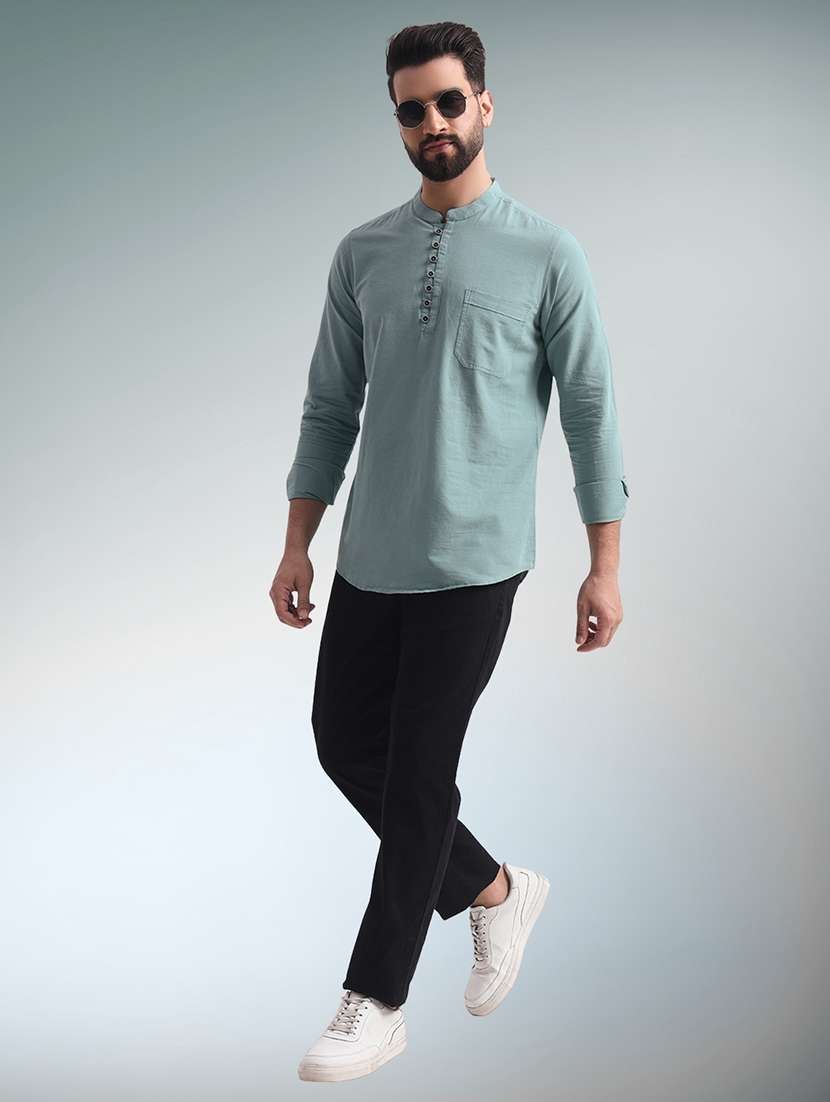men solid mandarin neck short kurta - 22079722 - Standard Image - 2