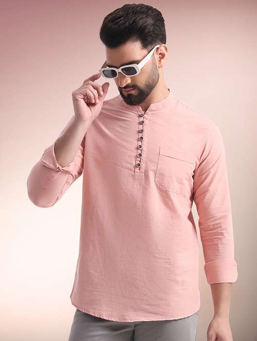 men solid mandarin neck short kurta - 22079728 -  Standard Image - 0