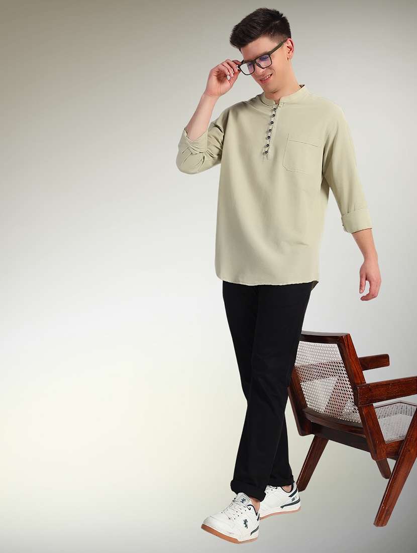 men solid mandarin neck short kurta - 22079729 -  Standard Image - 2