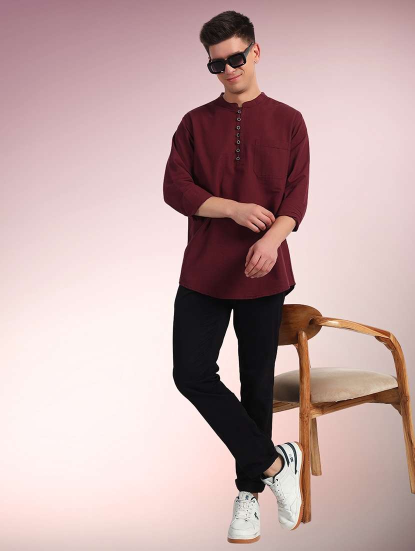 men solid mandarin neck short kurta - 22079730 - Standard Image - 2