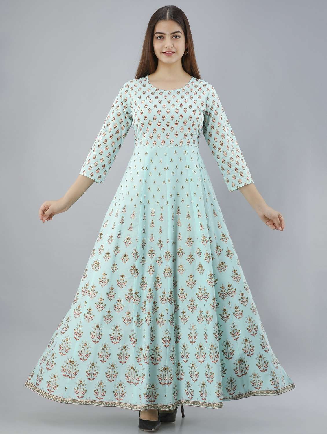 women printed three quarter sleeve ethnic dress