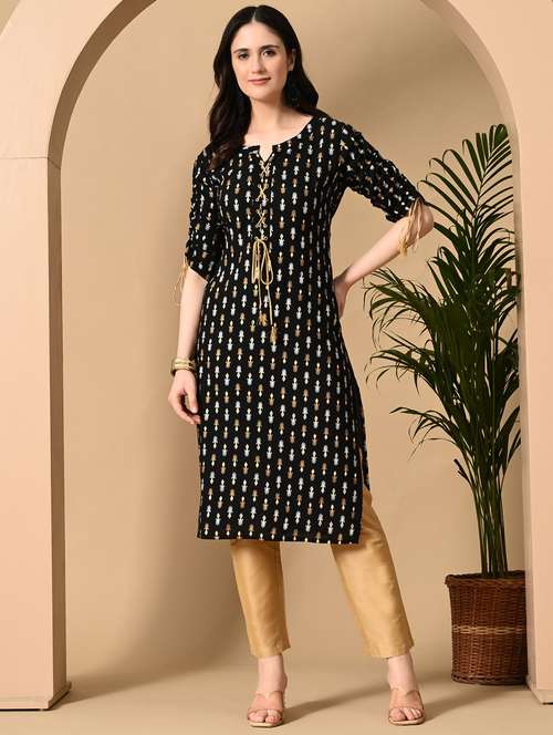 women printed three quarter sleeve straight kurta - 22079741 - Standard Image - 0