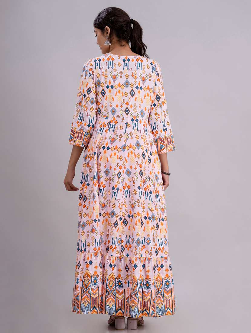 women printed three quarter sleeve ethnic dress - 22079743 -  Standard Image - 2