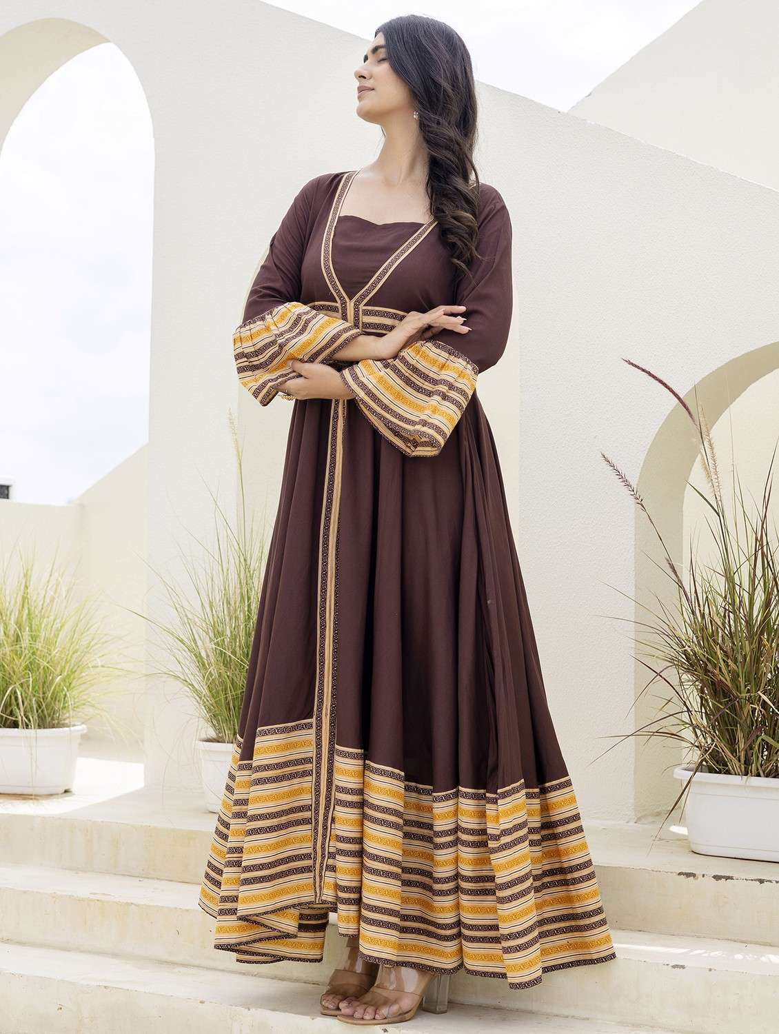 women printed bell sleeve ethnic dress - 22079744 - Standard Image - 2
