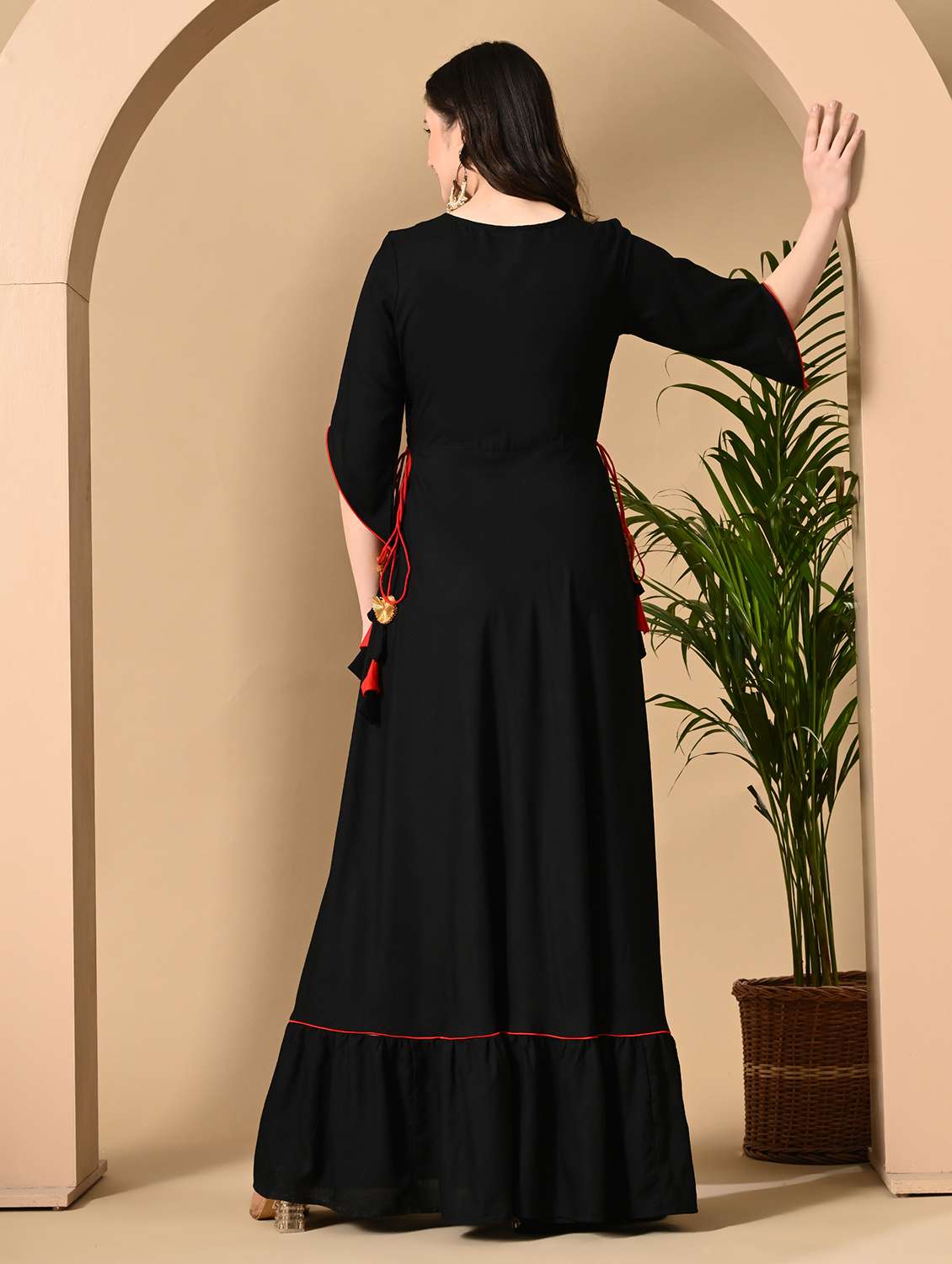 women embroidered three quarter sleeve ethnic dress - 22079748 -  Standard Image - 2