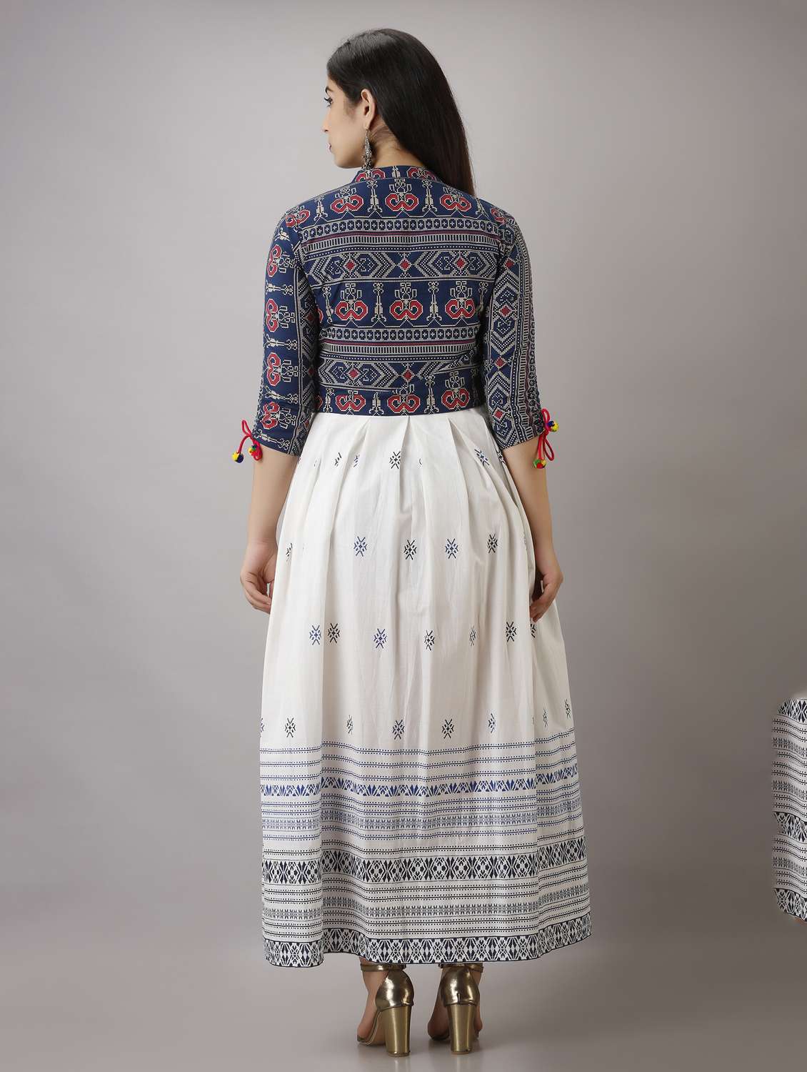 women printed three quarter sleeve ethnic dress - 22079750 -  Standard Image - 2