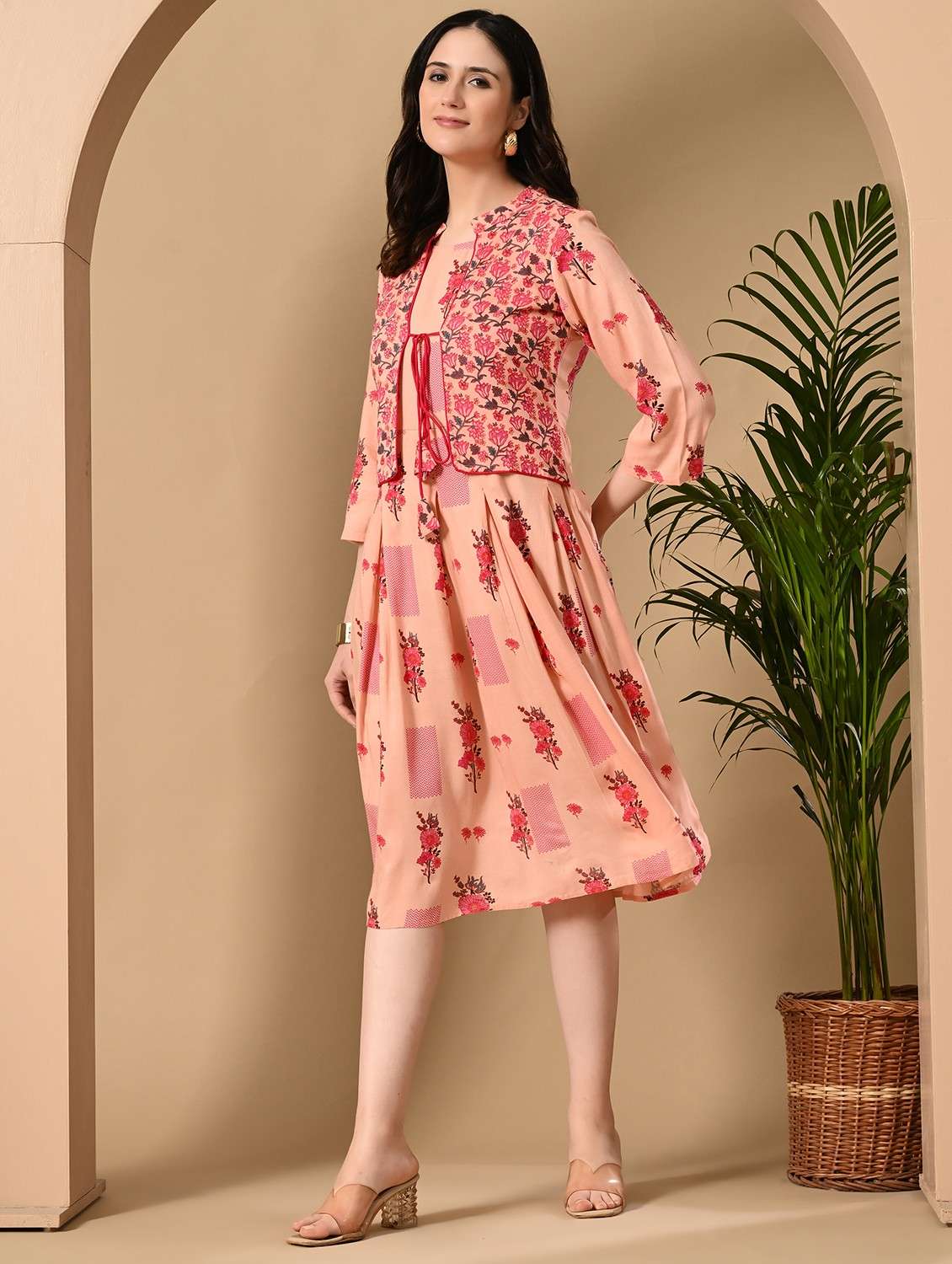 women floral printed three quarter sleeve ethnic dress - 22079753 -  Standard Image - 2