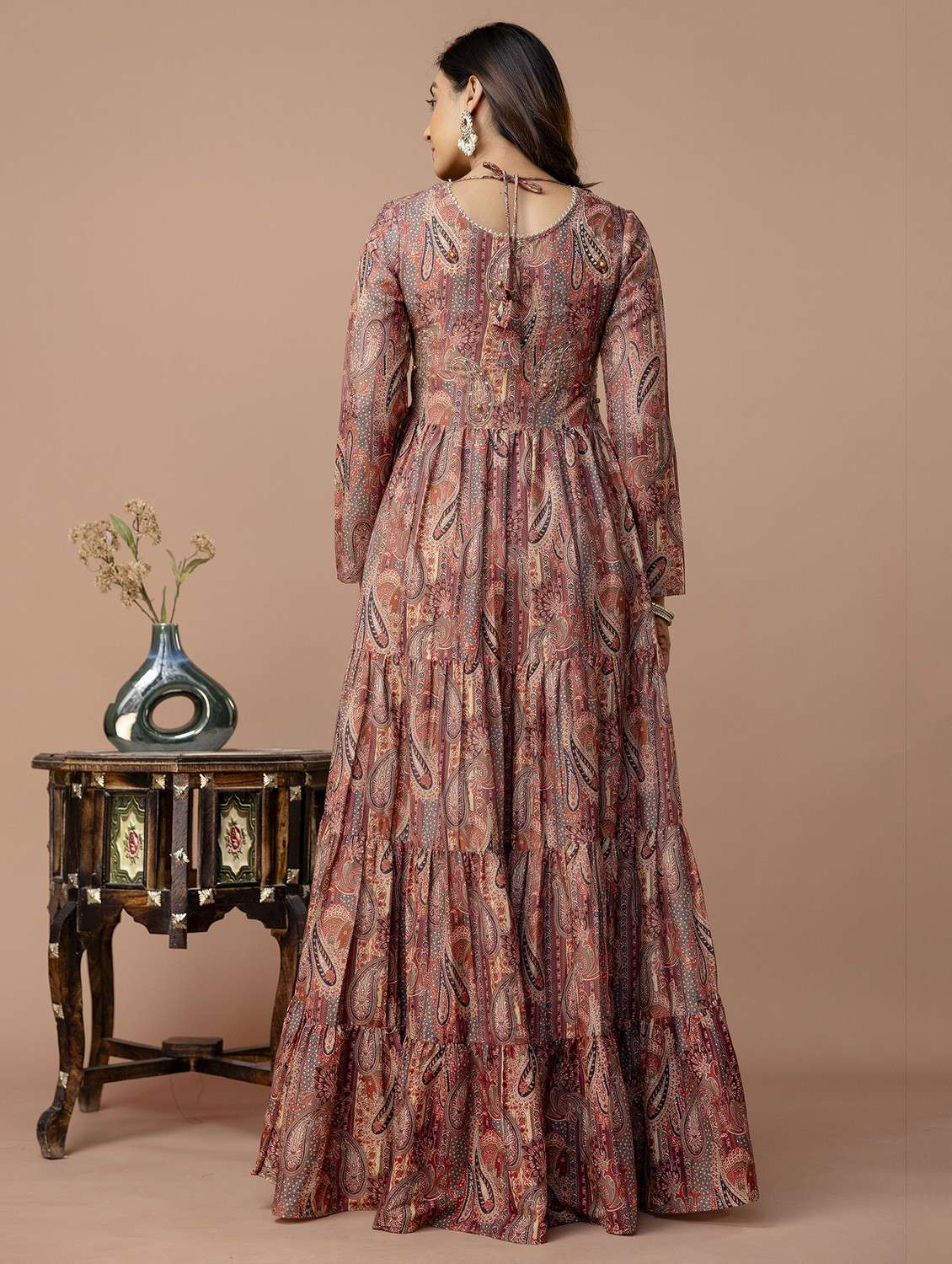 women paisley printed long sleeve ethnic dress - 22079764 -  Standard Image - 2