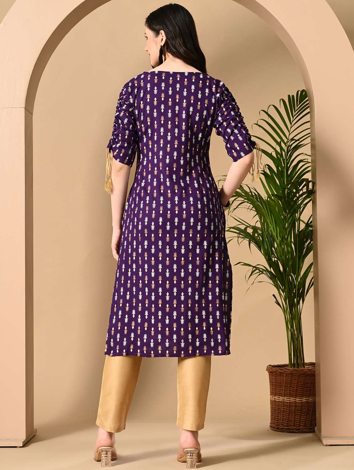 women printed three quarter sleeve straight kurta - 22079766 - Standard Image - 2
