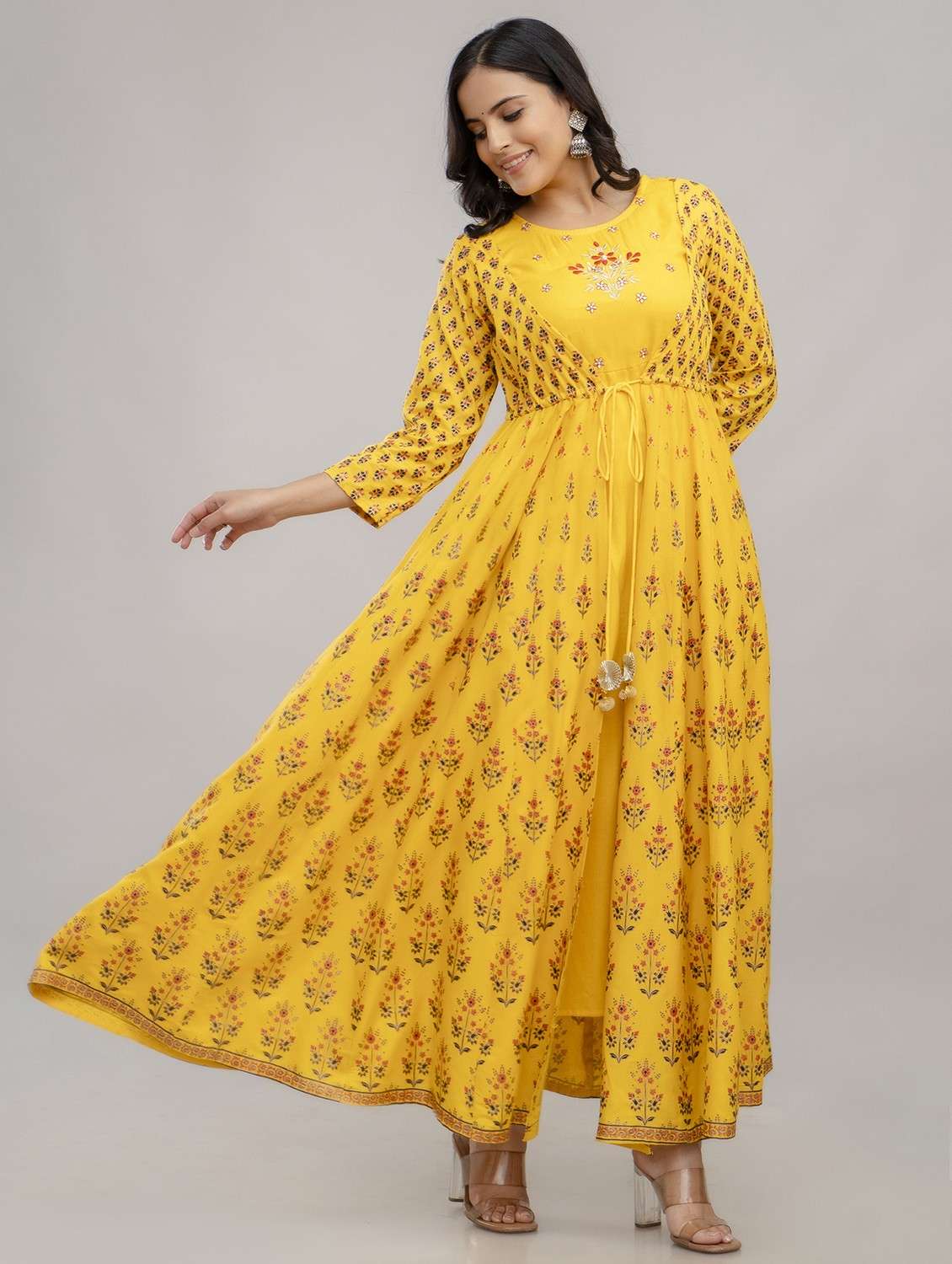 women printed three quarter sleeve ethnic dress - 22079770 -  Standard Image - 2