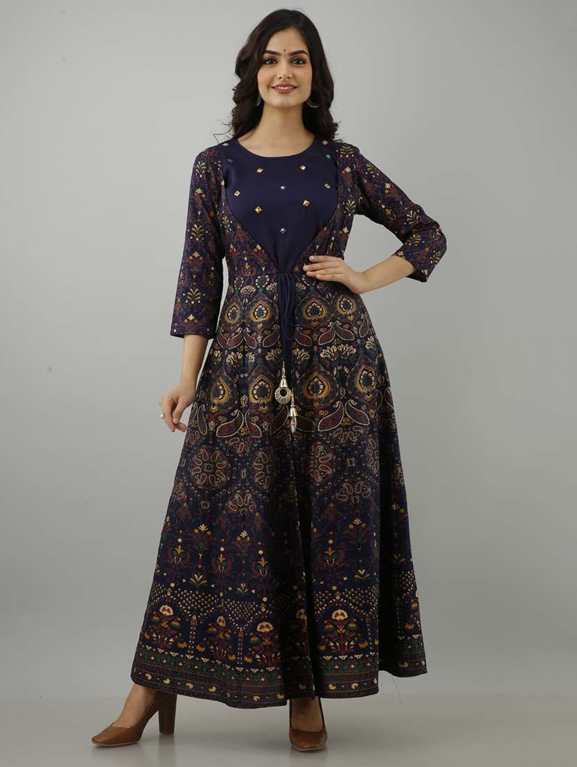 women printed three quarter sleeve ethnic dress