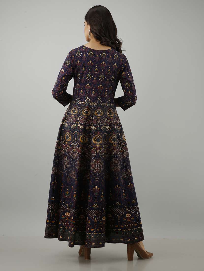 women printed three quarter sleeve ethnic dress - 22079771 -  Standard Image - 2