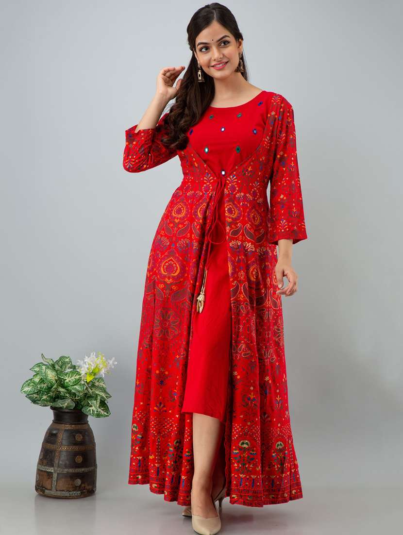 women printed three quarter sleeve ethnic dress