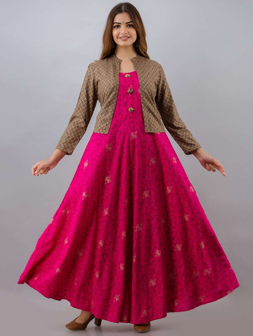 women printed long sleeve ethnic dress