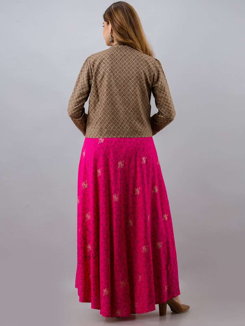 women printed long sleeve ethnic dress - 22079773 - Standard Image - 2