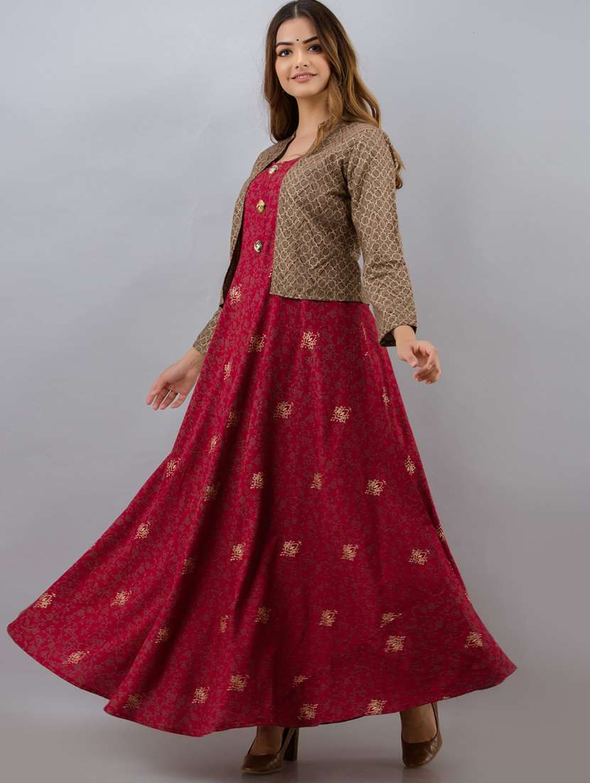 women printed long sleeve ethnic dress - 22079775 - Standard Image - 2