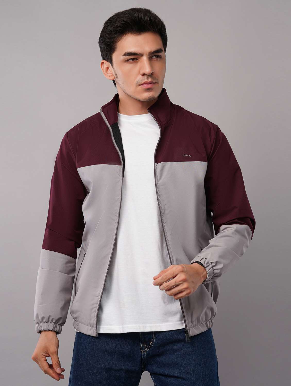 men color block long sleeve windcheater jacket