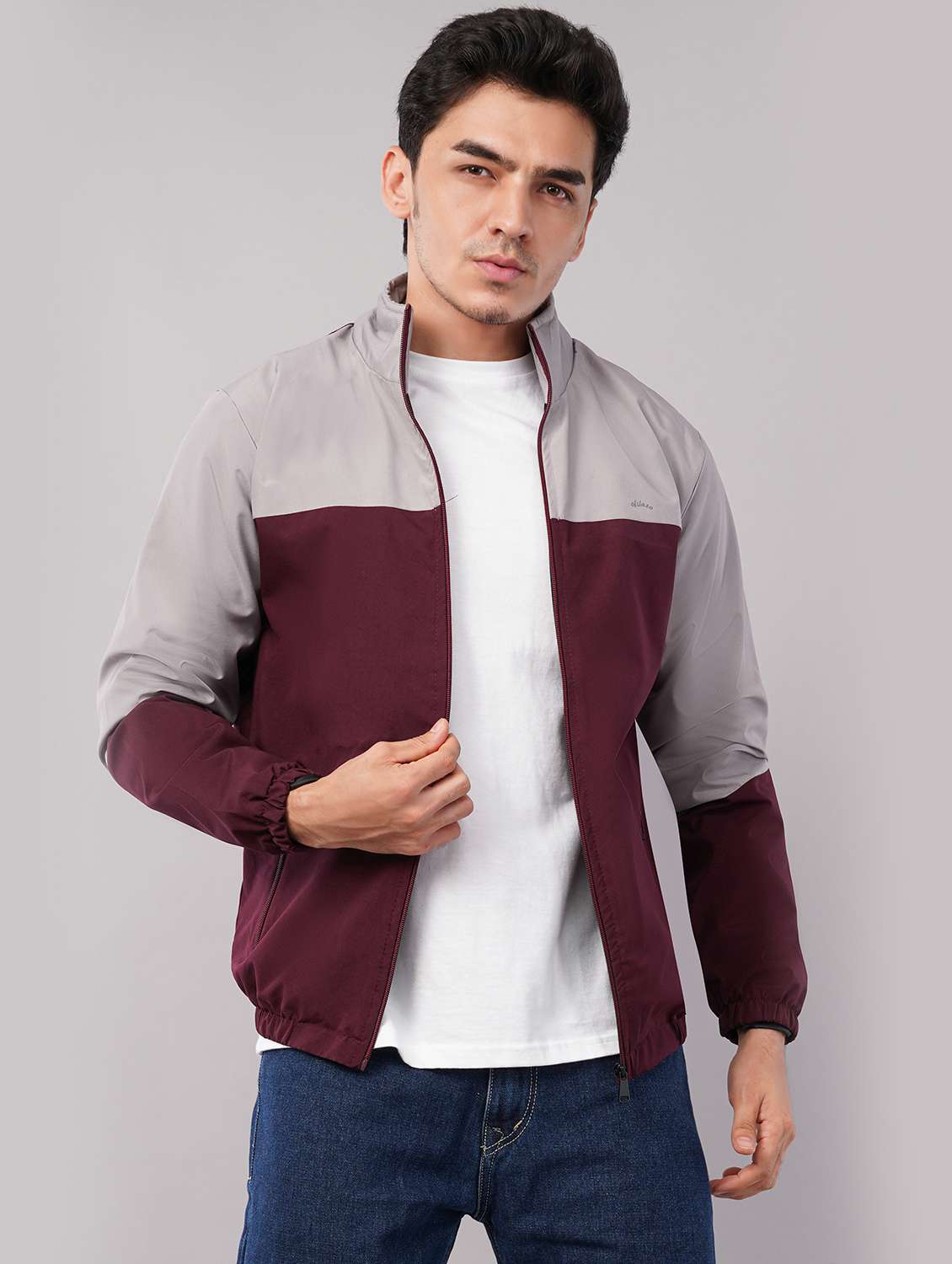 men color block long sleeve windcheater jacket