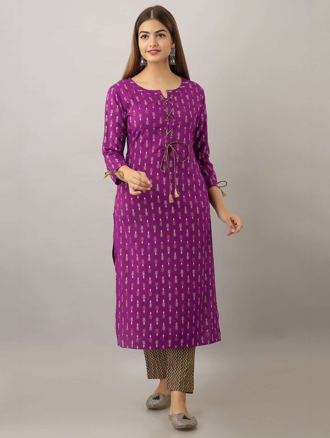 women paisley printed three quarter sleeve straight kurta
