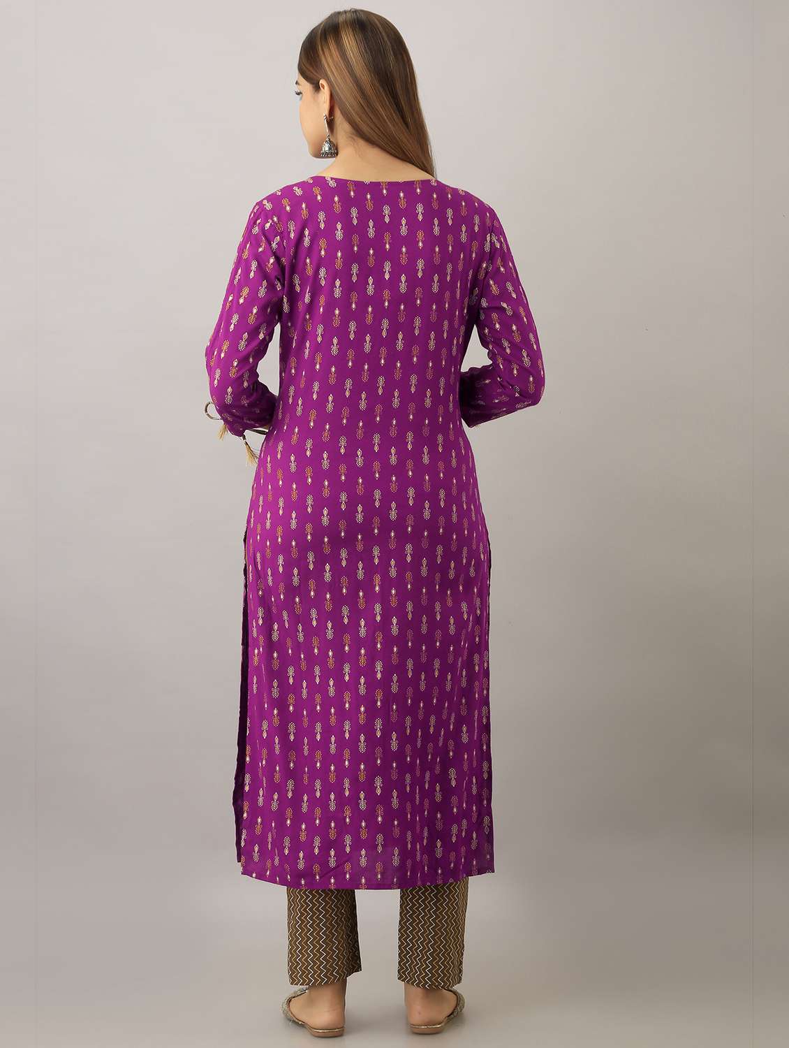 women paisley printed three quarter sleeve straight kurta - 22079787 - Standard Image - 2