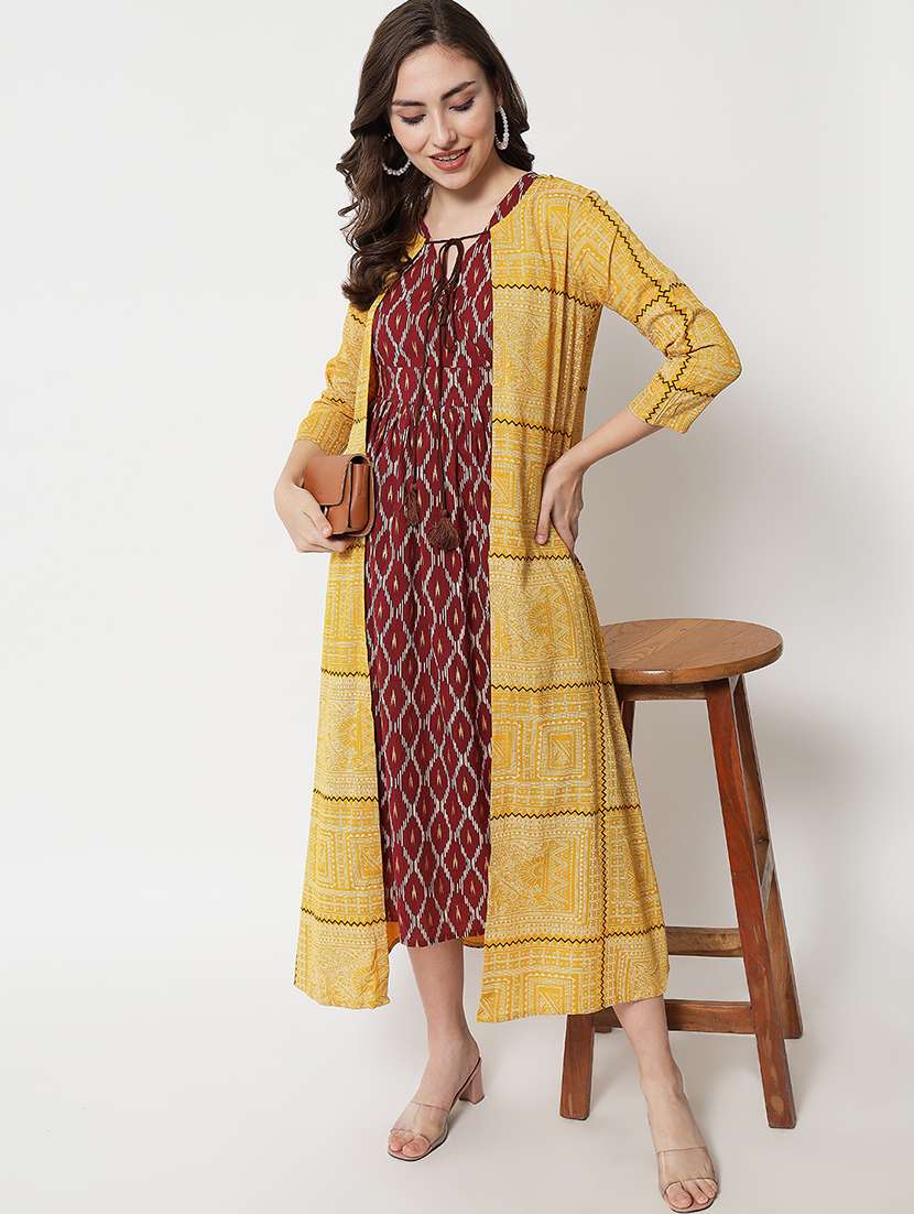 women printed three quarter sleeve ethnic dress