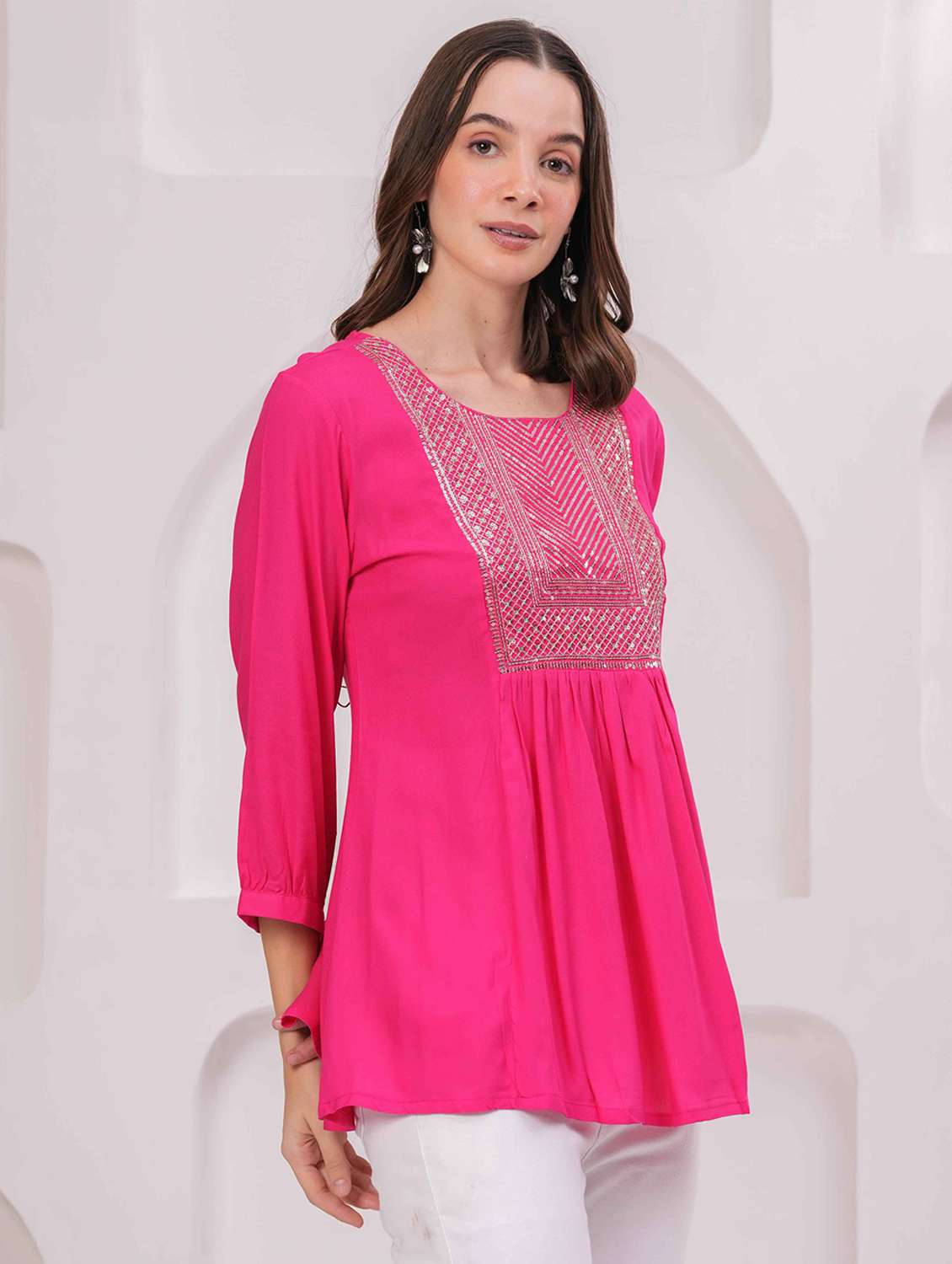 women embroidered three quarter sleeve kurti - 22079824 - Standard Image - 2