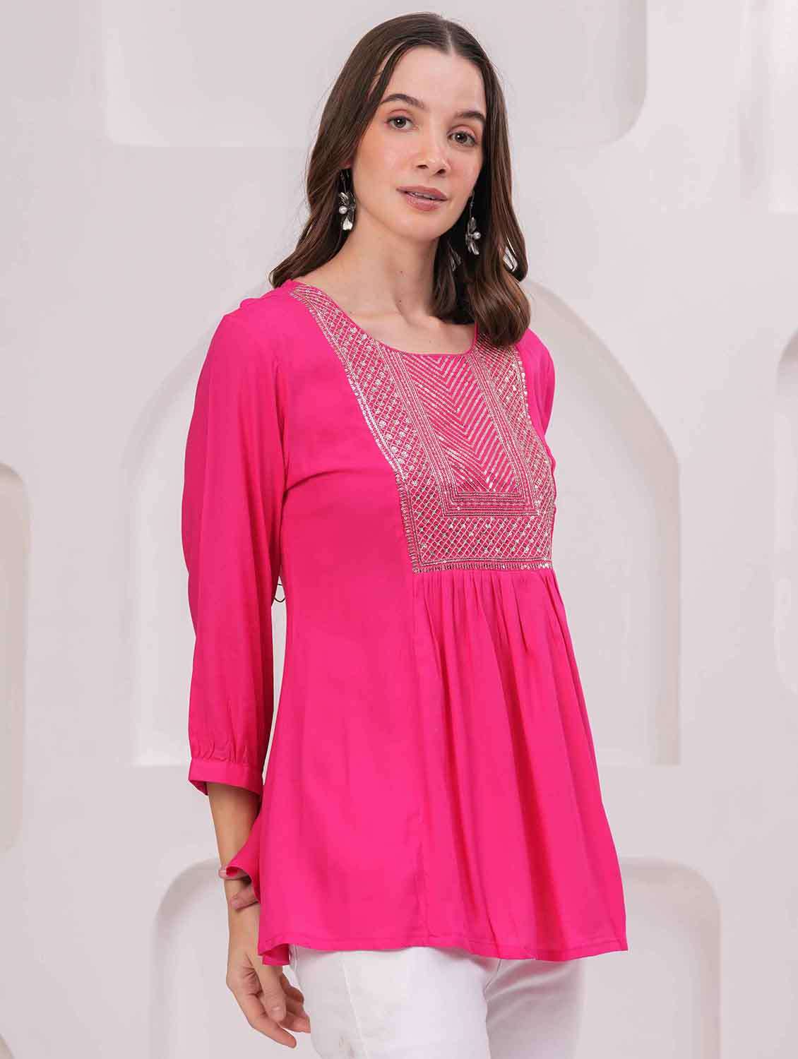 women embroidered three quarter sleeve kurti - 22079846 - Standard Image - 2