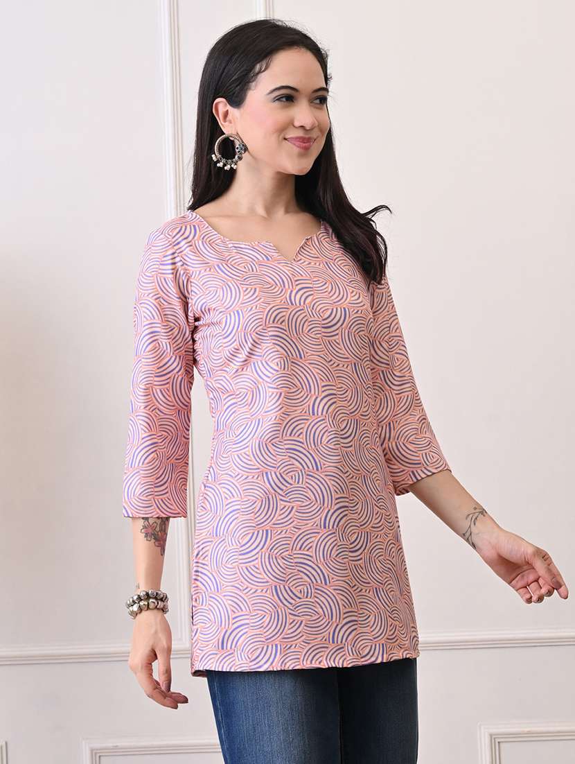 women printed three quarter sleeve straight kurti - 22079858 - Standard Image - 2