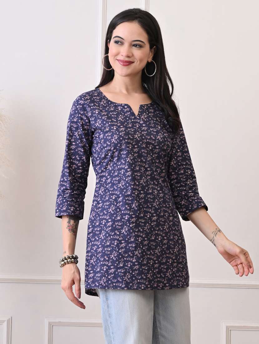 women printed three quarter sleeve straight kurti - 22079859 - Standard Image - 2